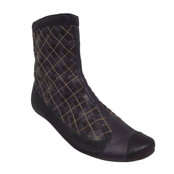 Vintage Jump Britney Y2K Purple Quilted Leather Flat Ankle Boots Womens 7 - Picture 1 of 13